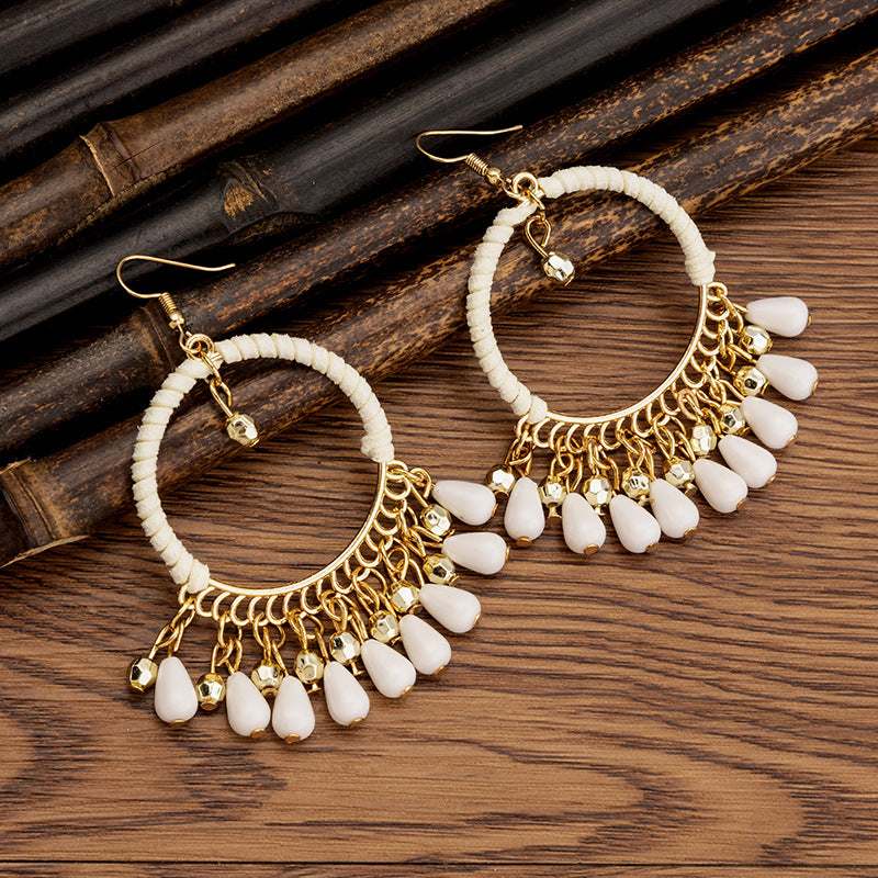 Wholesale Rice Bead Handmade Woven Tassel Earrings